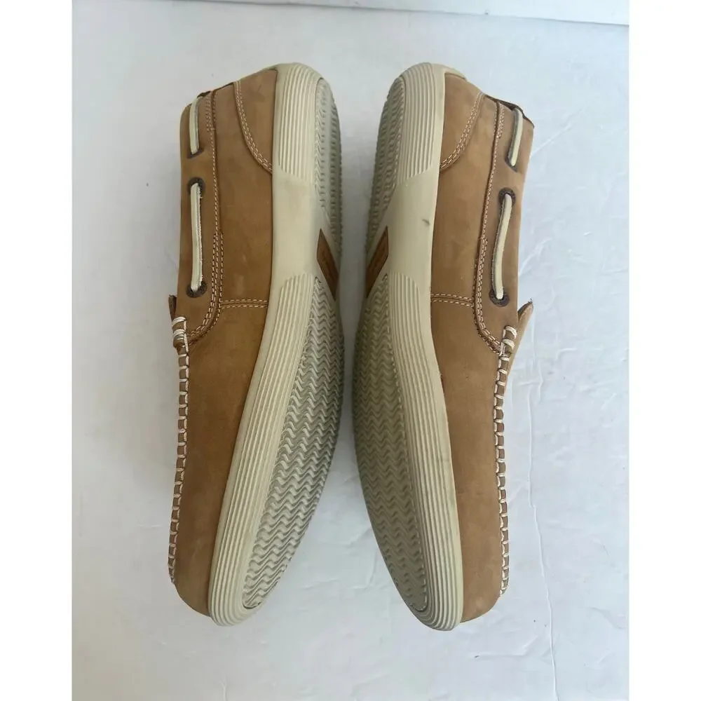 Sebago Tan Leather‎ Frank Roughout Slip On Comfort Preppy Boat Loafer Shoes 10M